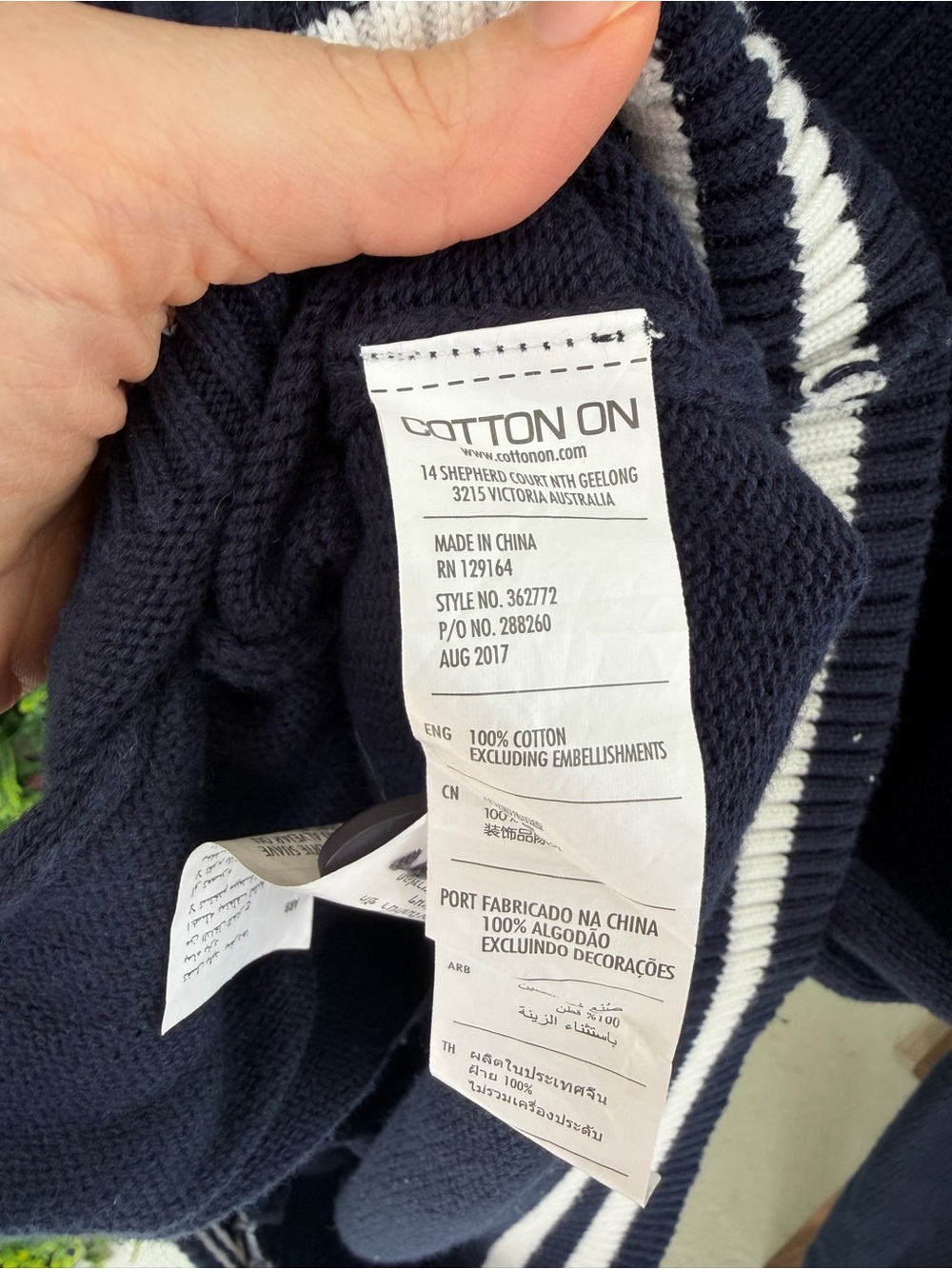 Cotton On Navy Varsity Stripe Button Front Cardigan Sweater 100% Cotton Size M/L - Picture 6 of 7